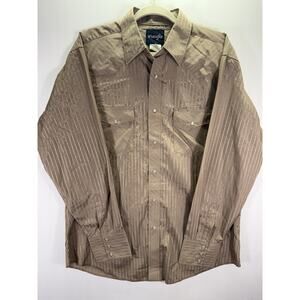 Wrangler Western Shirt Men’s L Brown Gold Striped Pearl Snap Cowboy Rodeo